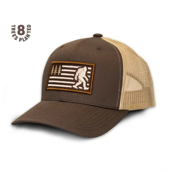 Bigfoot Sasquatch American Flag Trucker Hat