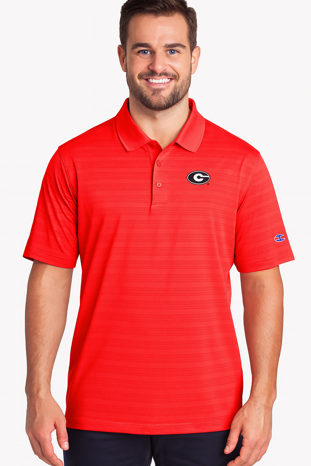 Georgia Bulldogs Champion Red Textured Stripe Performance Polo