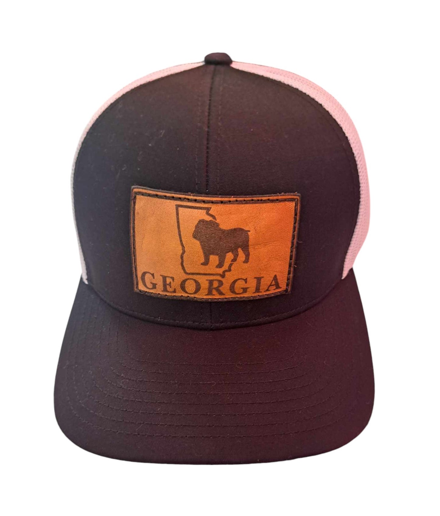 Georgia Bulldogs Laser Engraved Black Leather Patch Trucker Hat