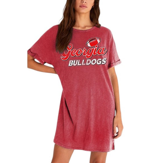 Georgia Bulldogs T-Shirt Dress- Mineral Graphic  Red - J&W Sports Apparel