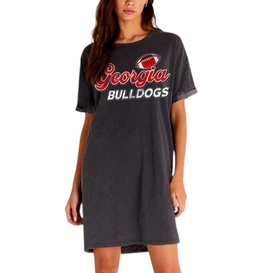 Georgia Bulldogs T-Shirt Dress Mineral Graphic Black - J&W Sports Apparel
