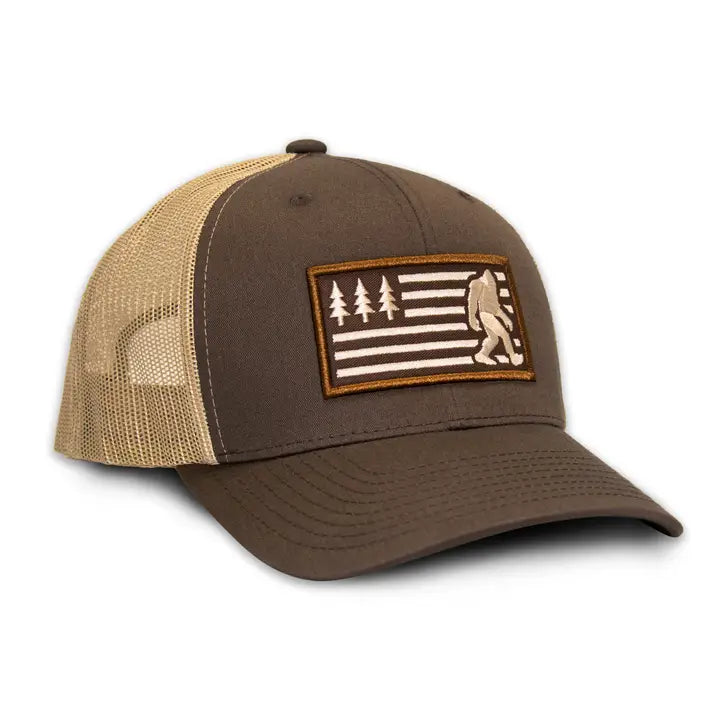 Bigfoot Sasquatch American Flag Trucker Hat