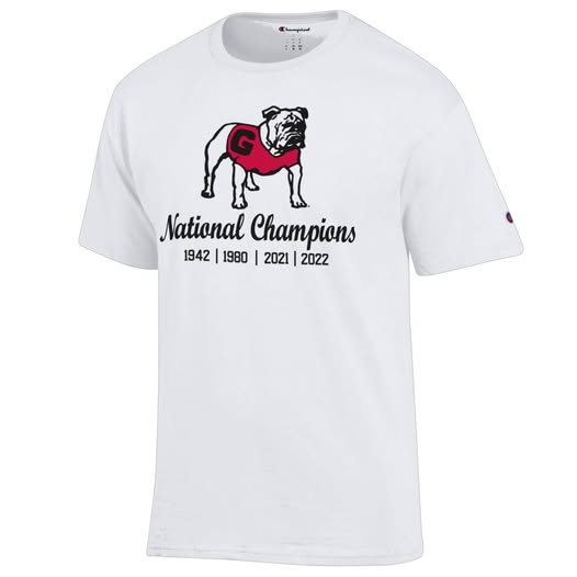 GEORGIA BULLDOGS STANDING DOG NATIONAL CHAMPIONS WHITE T-SHIRT