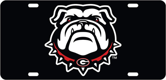 Georgia Bulldogs New Bulldog Logo Mirror Laser License Plate Tag - Black Background