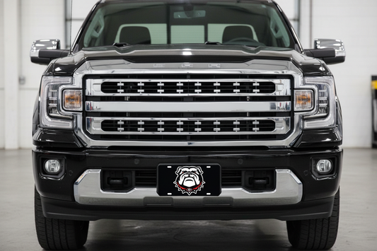 Georgia Bulldogs New Bulldog Logo Mirror Laser License Plate Tag - Black Background
