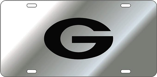 Georgia Bulldogs Mirror Laser License Plate Tag Silver Background, Black - "G" Logo