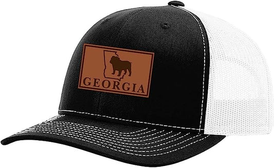 It's All About the South Football in Georgia Laser Engraved Black Leather Patch Trucker Hat