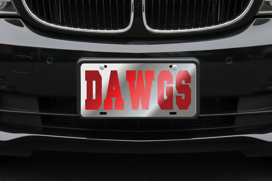 Georgia Bulldogs Mirror Laser License Plate Tag Silver Background, Mirror Red - "DAWGS"