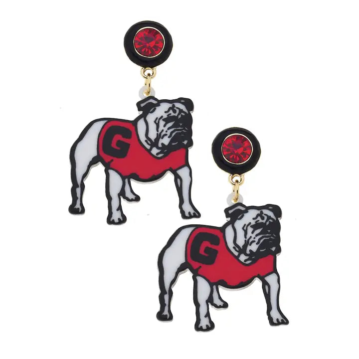 Georgia Hairy Dawg Resin Mascot Earrings in Red/Black - J&W Sports Apparel