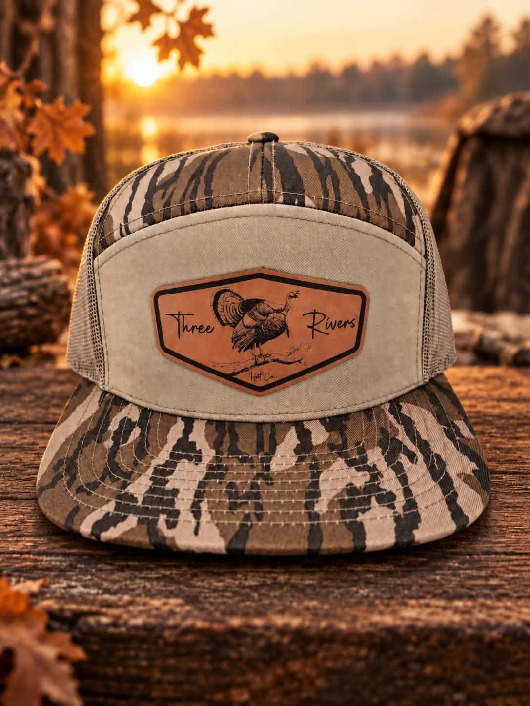 Three Rivers Hat Co- Gobbler On the Roost - Flatbill Snapback Hat - Richardson 168p- Buckle Style Patch