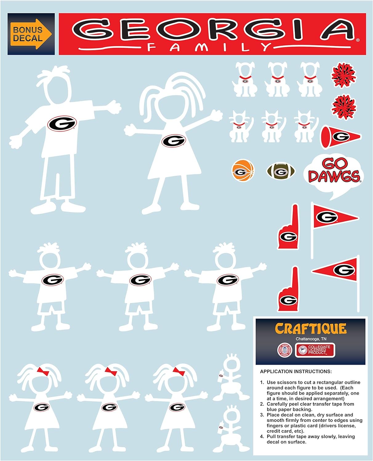 UGA Georgia Bulldogs Stick Figure Family Sticker Sheet