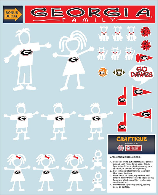 UGA Georgia Bulldogs Stick Figure Family Sticker Sheet
