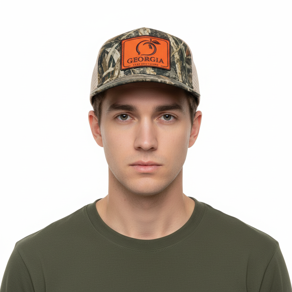 Peach State Pride - Camo Georgia Patch Trucker Hat