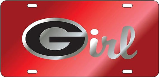 GEORGIA BULLDOGS " G"  GIRL LASER CUT RED WITH SILVER AND BLACK G