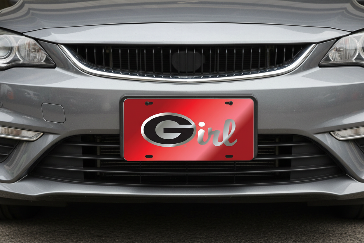 GEORGIA BULLDOGS " G"  GIRL LASER CUT RED WITH SILVER AND BLACK G