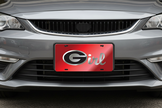 GEORGIA BULLDOGS " G"  GIRL LASER CUT RED WITH SILVER AND BLACK G