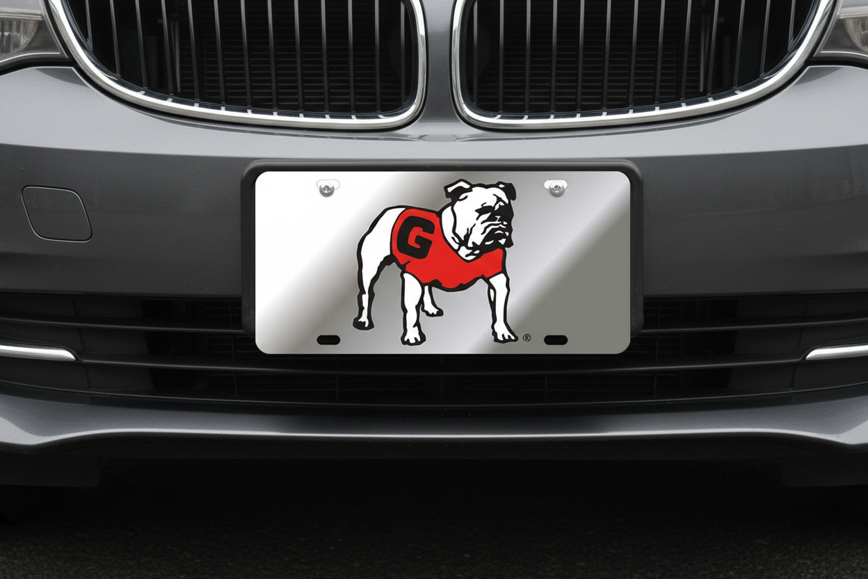 Georgia Bulldogs Laser Cut Standing Bulldog Silver License Plate