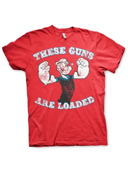 Popeye - These Guns Are Loaded  Red  T-Shirt