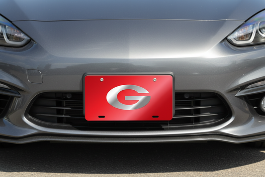 Georgia Bulldogs Laser License Plate Tag Red Background Silver G