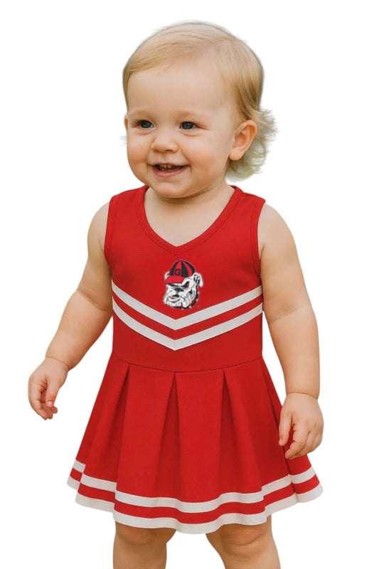 Georgia Bulldogs Cheer Dress Bodysuit: Red Bulldog Head