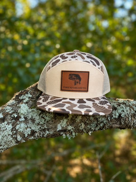 Three Rivers Hat Co. - Bass Silhouette- “Old’S Cool” Camo Flatbill Snapback - Lost Hat Co.