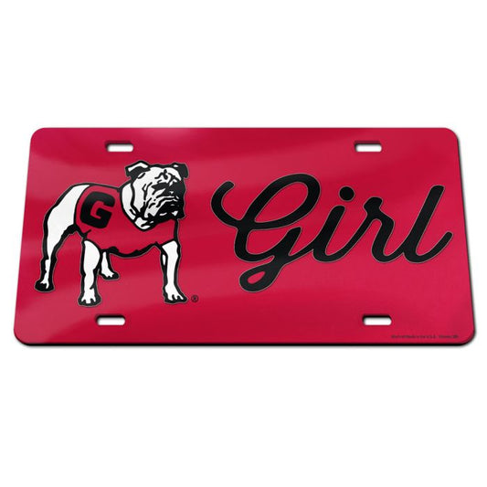 GEORGIA BULLDOGS SPECIALTY ACRYLIC LICENSE PLATE STANDING DOG GIRL TAG