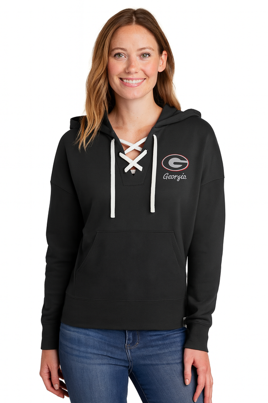 Georgia Bulldogs Fanatics Women's Heritage Original Script Lace-Up Pullover Hoodie - Black