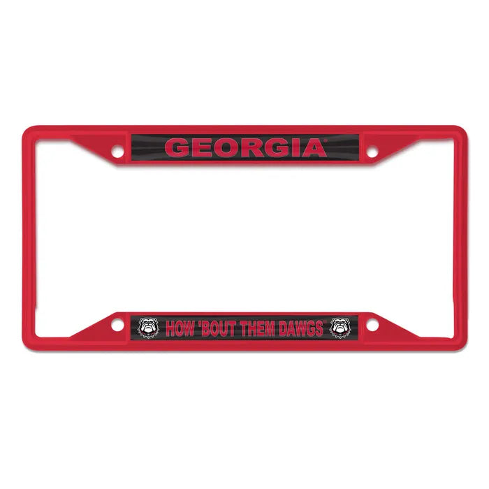 Georgia Bulldogs License Plate HOW BOUT THEM DAWGS  Red Frame SS