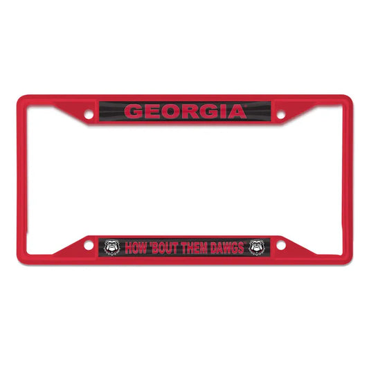 Georgia Bulldogs License Plate HOW BOUT THEM DAWGS  Red Frame SS