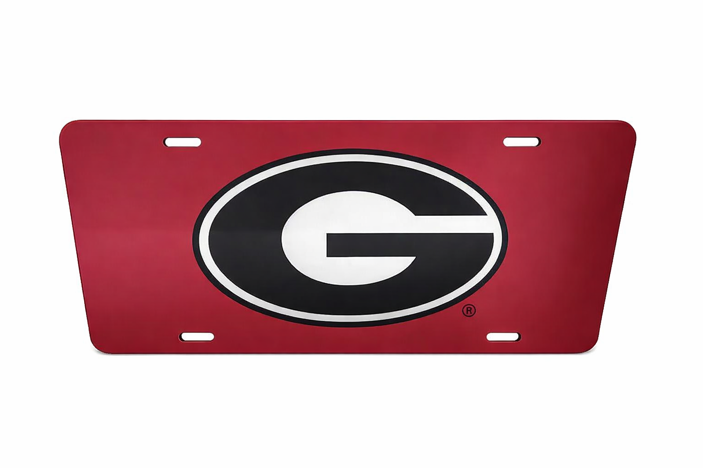 Georgia Bulldogs Light Red Car Tag With CHROME Black Logo "G"