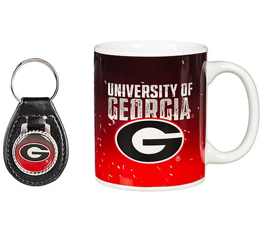 Georgia Bulldogs 11oz. Ceramic Coffee Cup & Leather Keychain Gift Set