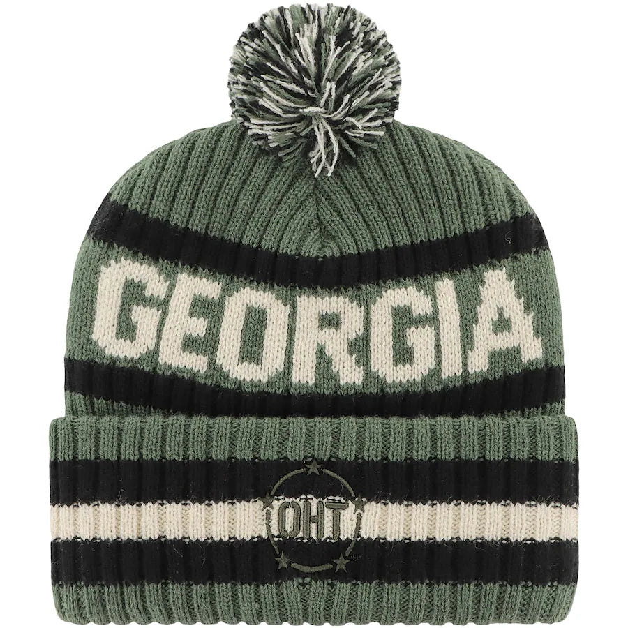 Green Georgia Bulldogs OHT Military Appreciation Bering Cuffed Knit Hat with Pom