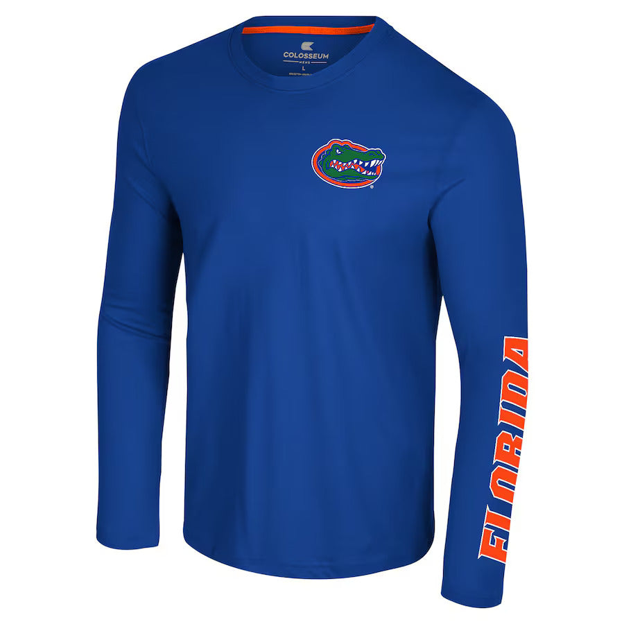 Florida Gators Colosseum Logo Lockup 3-Hit Active Blend Long Sleeve T-Shirt - Royal