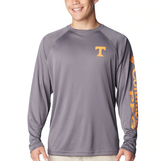 Tennessee Volunteers Columbia Terminal Tackle Omni-Shade Raglan Long Sleeve T-Shirt - Charcoal