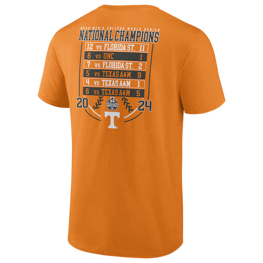 Tennessee Volunteers Fanatics 2024 NCAA Men's Baseball College World Series Champions Schedule T-Shirt - Tennessee Orange