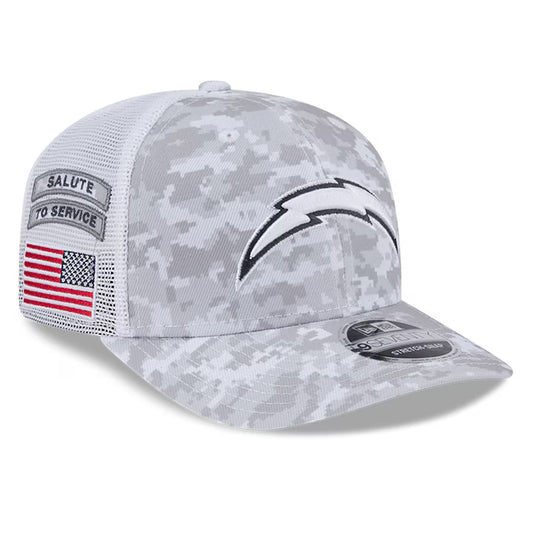 Los Angeles Chargers New Era 2024 Salute To Service Digital Camo 9SEVENTY Stretch-Snap Hat - White