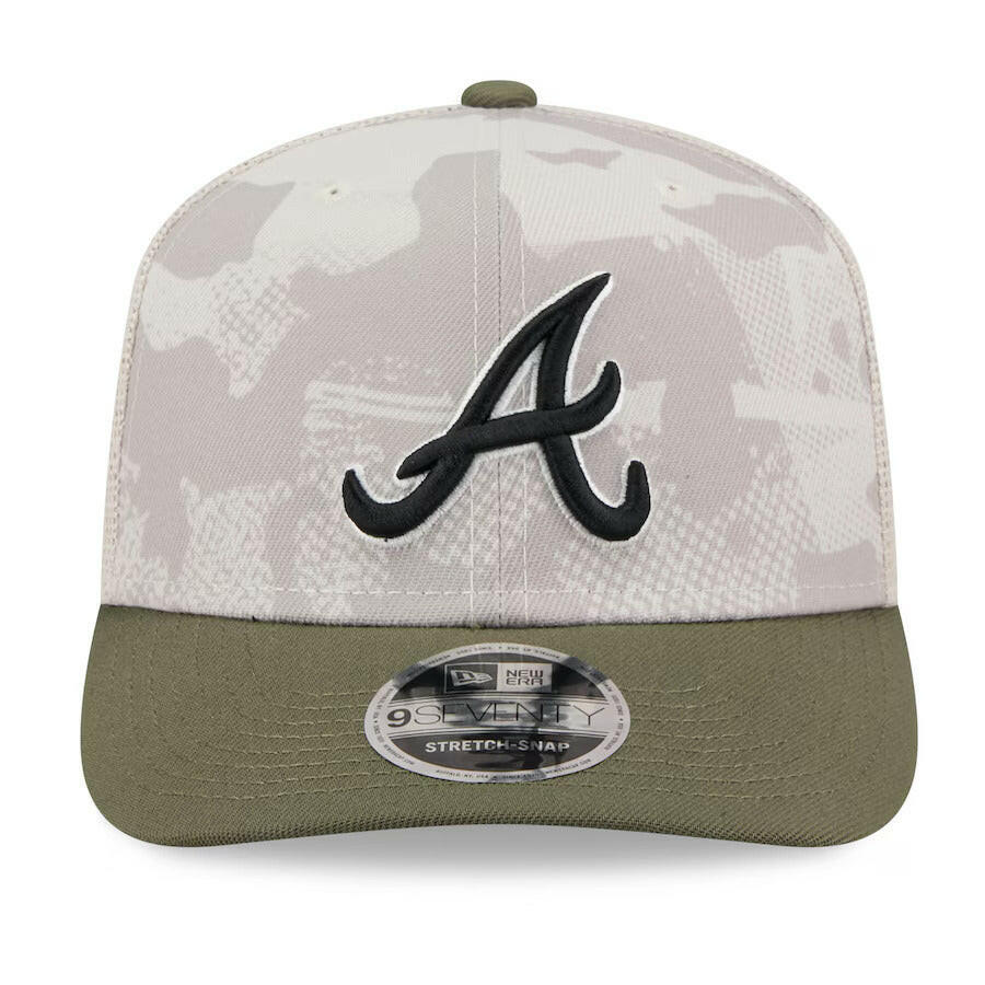 Atlanta Braves New Era 2025 Armed Forces Day 9SEVENTY Stretch-Snap Hat - Light Beige/Olive - J&W Sports Apparel