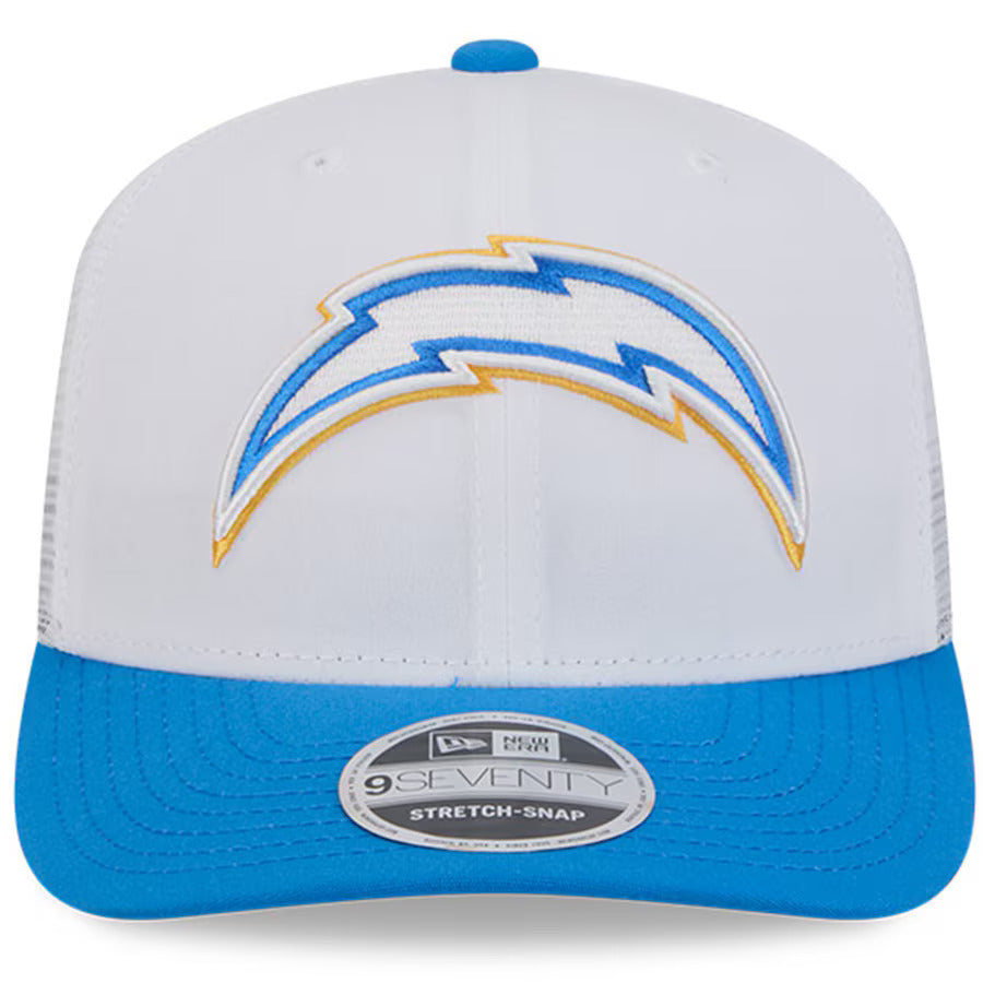 Los Angeles Chargers New Era 2024 NFL Training Camp Throwback 9SEVENTY Trucker Hat - White/Powder Blue