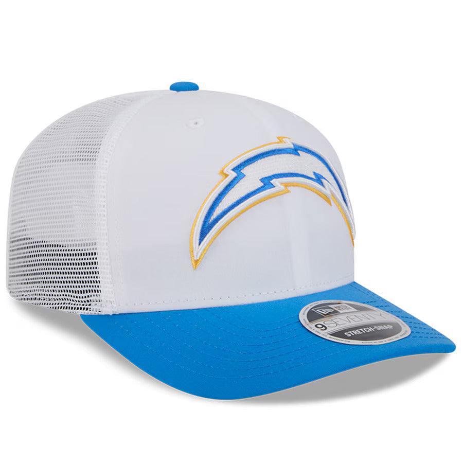 Los Angeles Chargers New Era 2024 NFL Training Camp Throwback 9SEVENTY Trucker Hat - White/Powder Blue