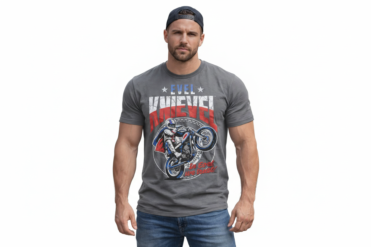 Evel Knievel Wheelie - Dark Heather T-Shirt