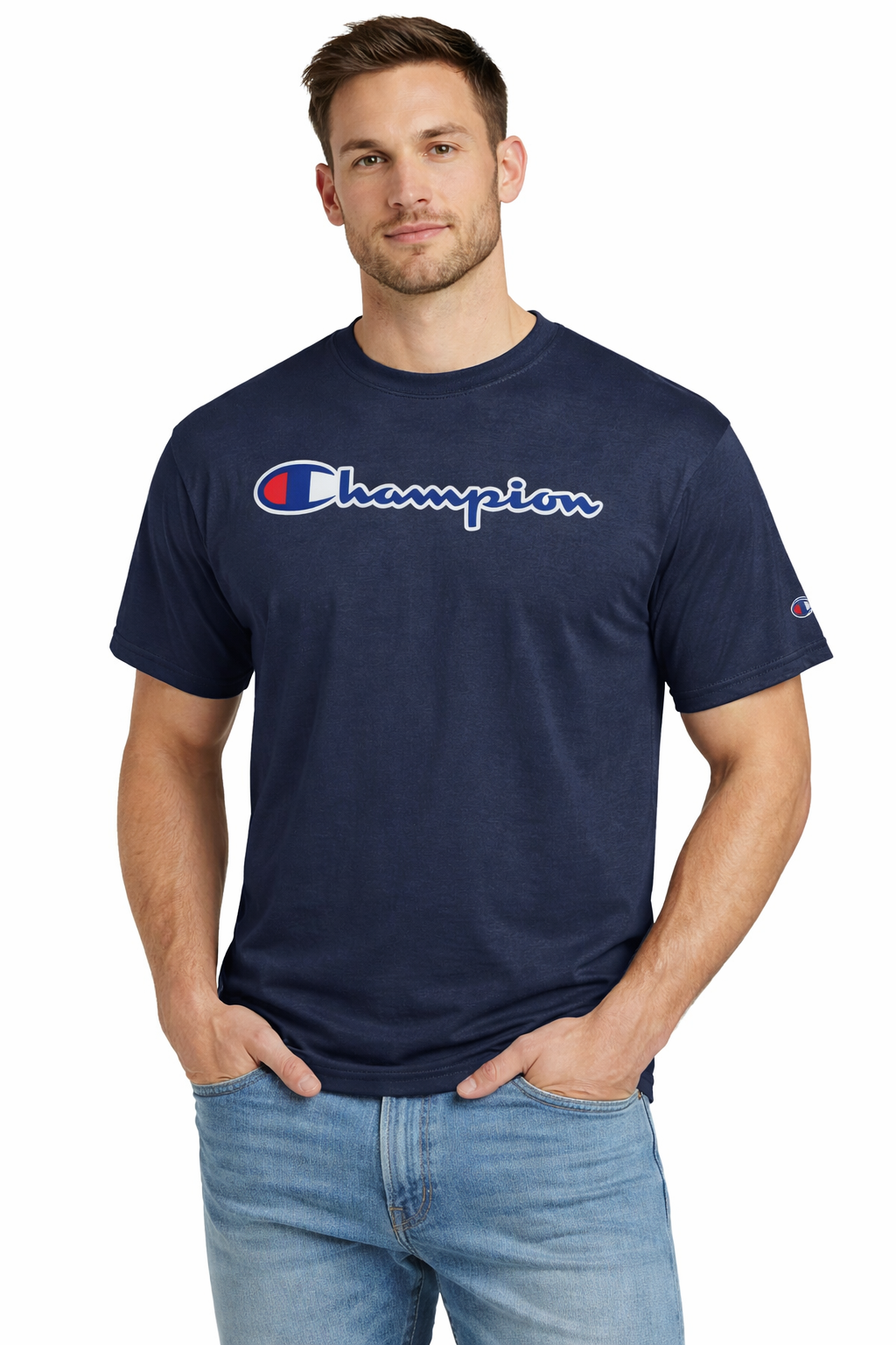 Champion Classic Graphic T-Shirt, Script Logo - Marine Navy