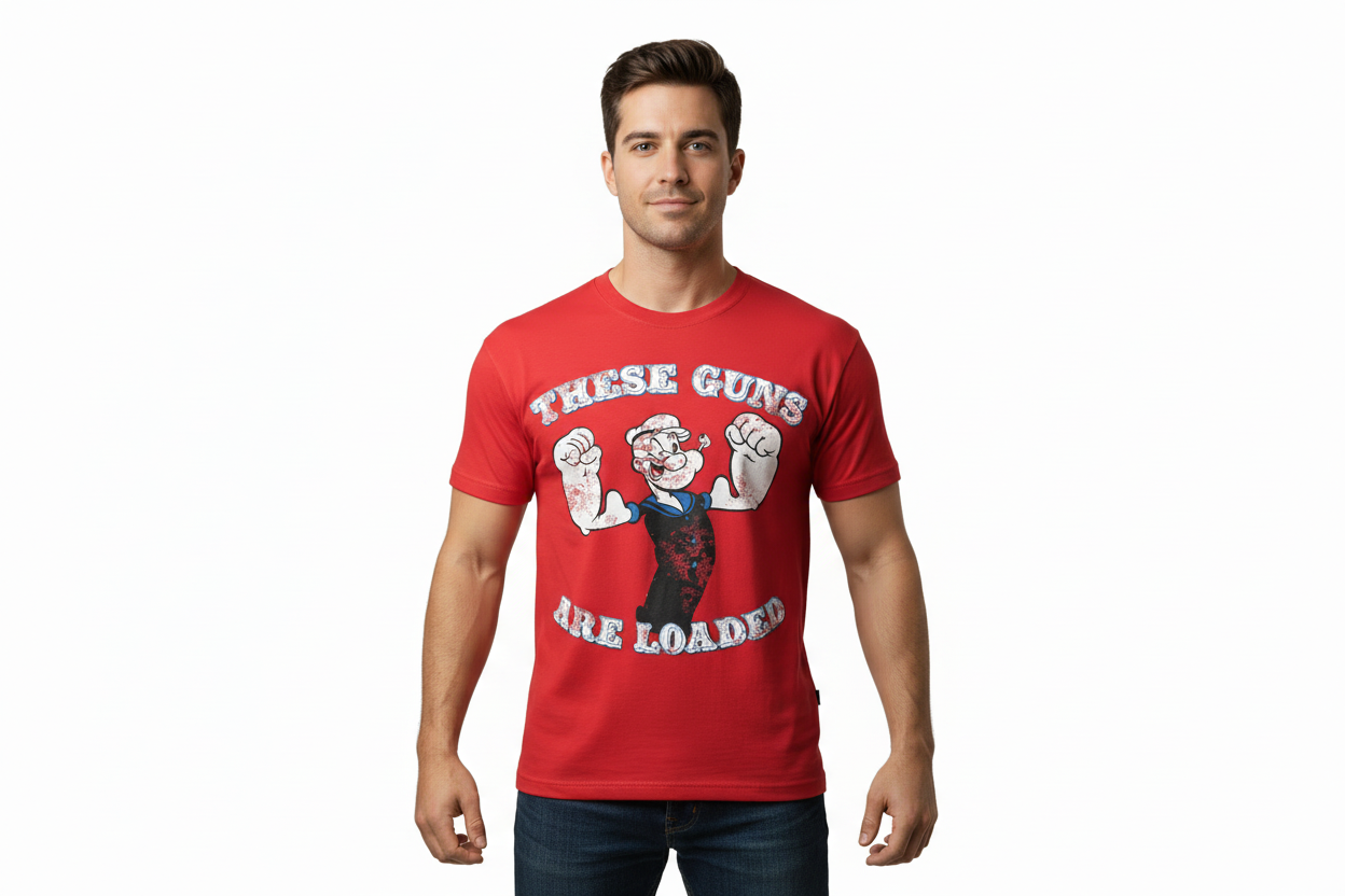 Popeye - These Guns Are Loaded  Red  T-Shirt