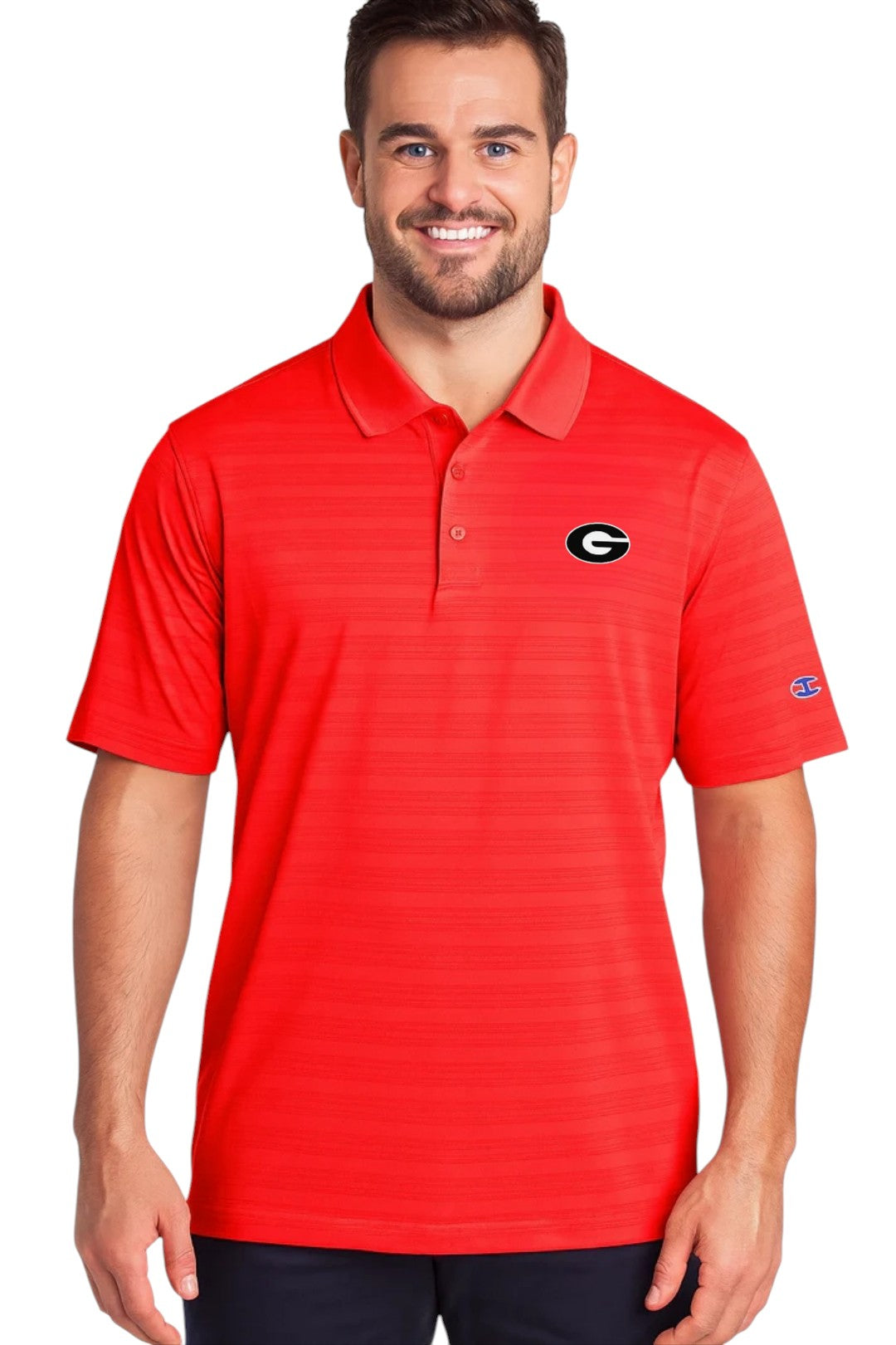 Georgia Bulldogs Champion Red Textured Stripe Performance Polo