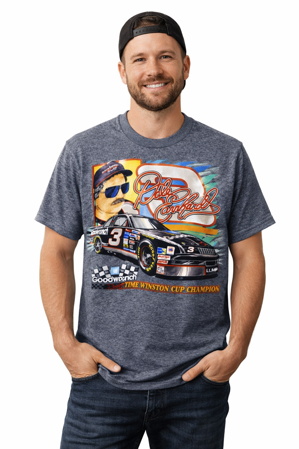Dale Earnhardt Nascar Racing Vintage 90s  Graphic Tee Dark Heather Gray