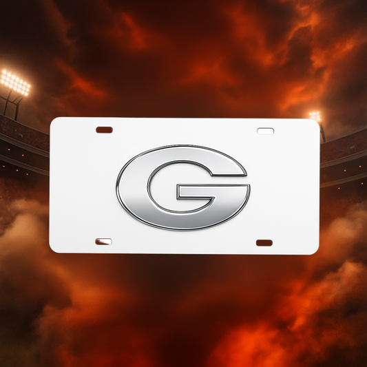 Georgia Bulldogs License Plate White Color  and Silver "G" Car Tag