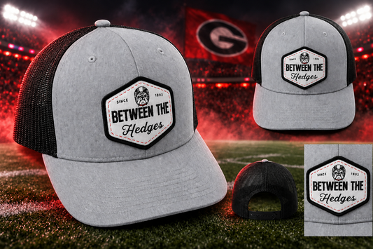 Between the Hedges" Trucker Hat - Heather Grey / Black