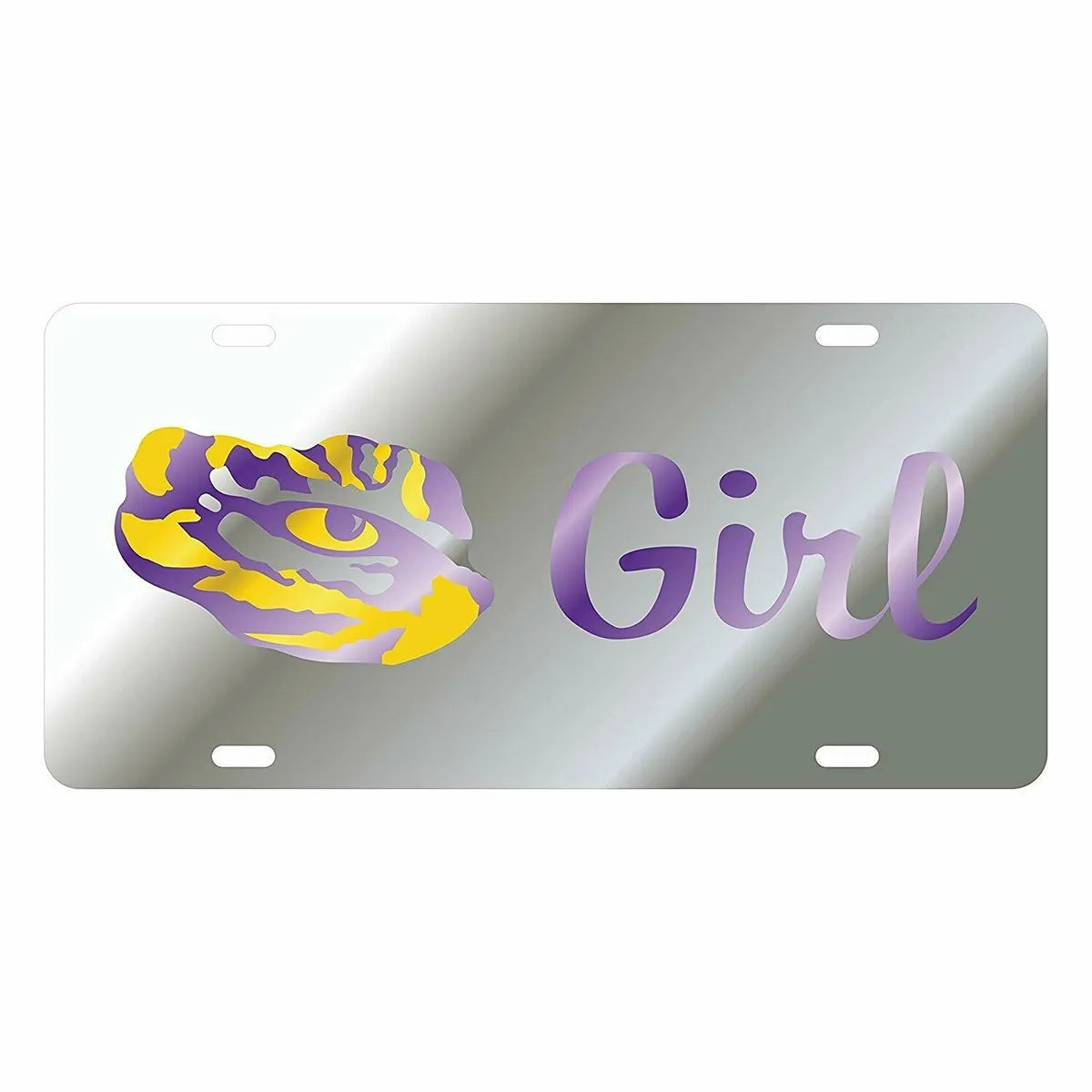 LSU Tigers Silver & Purple Mirrored License Plate – Officially Licensed