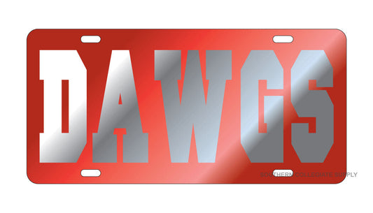 Georgia Bulldogs Red-Silver "DAWGS" License Plate  Car Tag