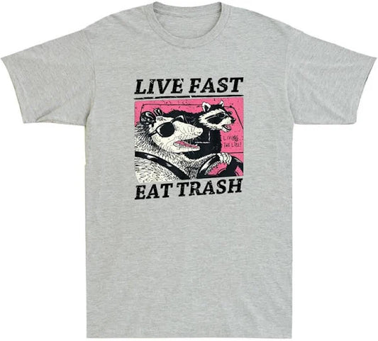 Live Fast Eat Trash  Raccoon Music Meme T-Shirt - Heather Gray