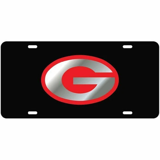 Georgia Bulldogs Black w/ Georgia Red, Mirrored Silver "G "  Car Tag